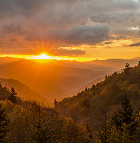 image of sunset on The Smoky Mountains Tennessee