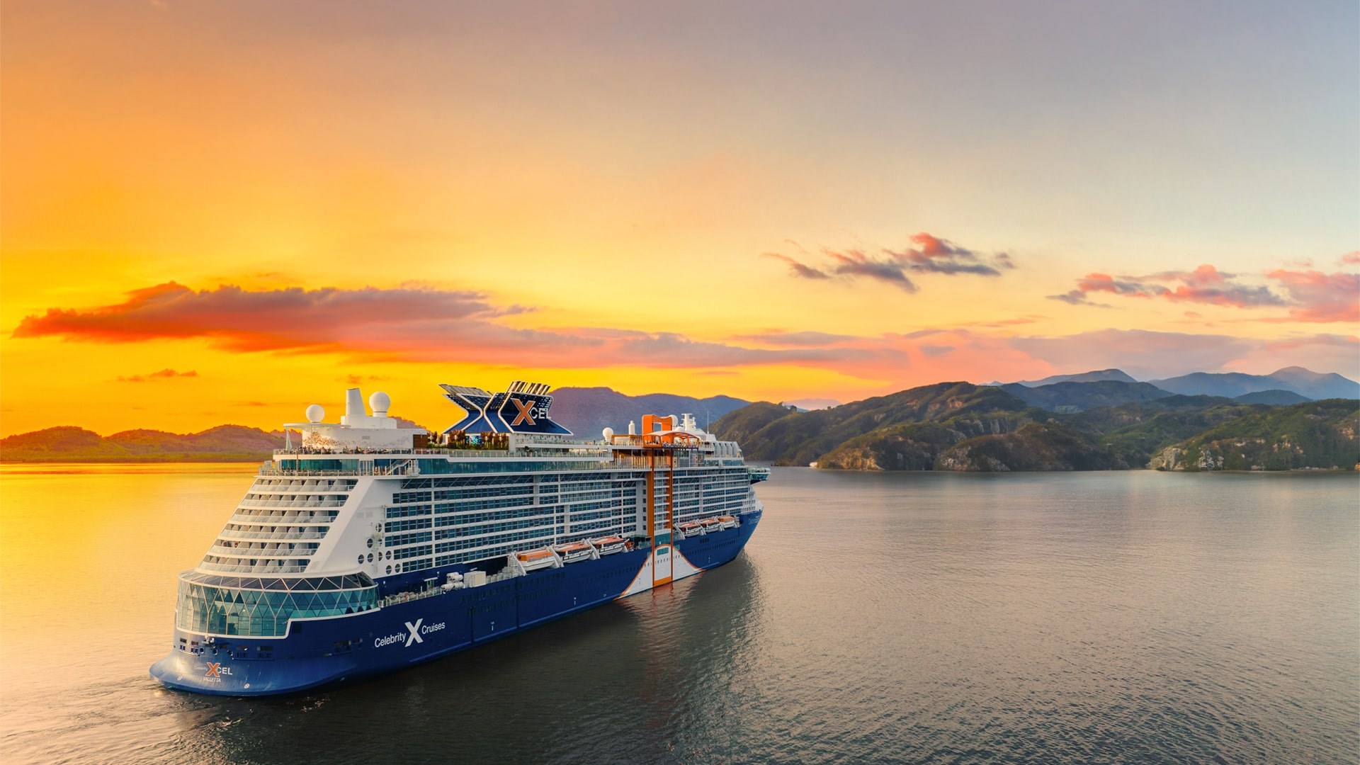 image of celebrity cruises cruise ship at sunset