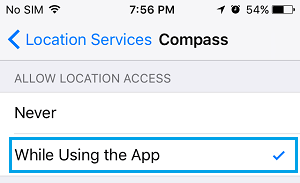 allow compass to access location iphone