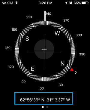 compass app indicating gps coordinates on iphone