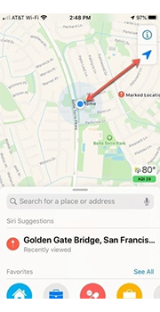 iphone maps blue button and arrow