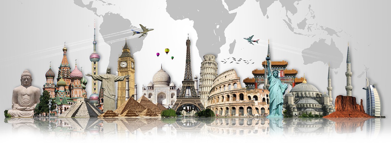 multic-city image of international travel destinations