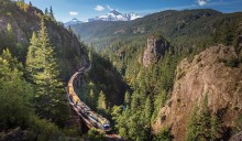 image of Rocky Mountaineer traveling through the Rockies